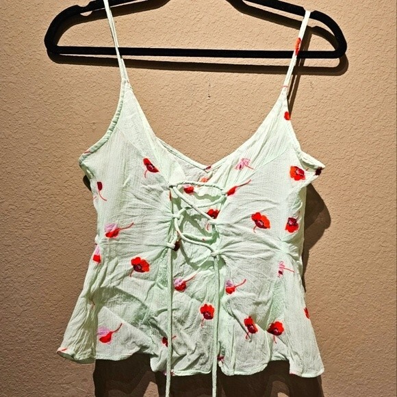 Free People Radea Printed Lace Up Camisole Mint Combo Size S - Picture 2 of 5
